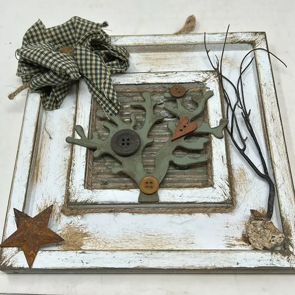 Handmade Distressed Wood Tree Rustic Farmhouse Decor in Frame